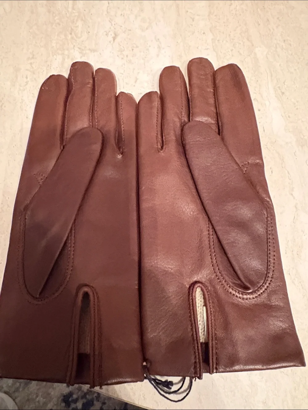 Van Raalte Women's Brown Leather Gloves with Woven Detail